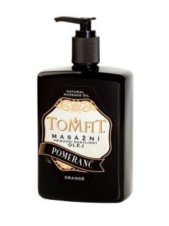 TOMFIT přírodní masážní olej – Pomeranč 500 ml – Mandlový olej s pomerančovou silicí pro osvěžení, hydrataci a harmonizaci těla i mysli.