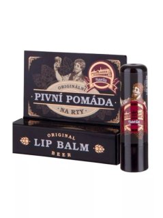 Originální pivní pomáda na rty 4,2 g – přírodní složení s bambuckým máslem, arganovým olejem a chmelovým extraktem pro hydrataci a ochranu rtů.
