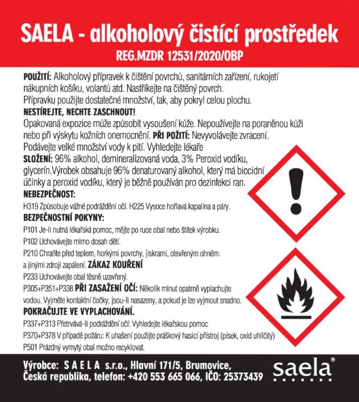 SAELA – Alkoholový čisticí prostředek 5 l (kanystr) – etiketa