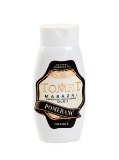 TOMFIT přírodní masážní olej – Pomeranč 250 ml – mandlový olej s pomerančovou silicí pro osvěžení, relaxaci a hydrataci pokožky