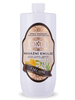 TOMFIT masážní emulze – Základní bez parfému 1 l – neutrální emulze pro sportovní, kondiční a profesionální masáže