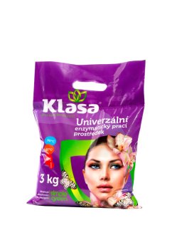 KLASA – Prací prášek 3 kg – účinně odstraňuje skvrny i mastnotu, chrání barvy a tkaniny, vhodný pro praní od 30 °C do 95 °C.