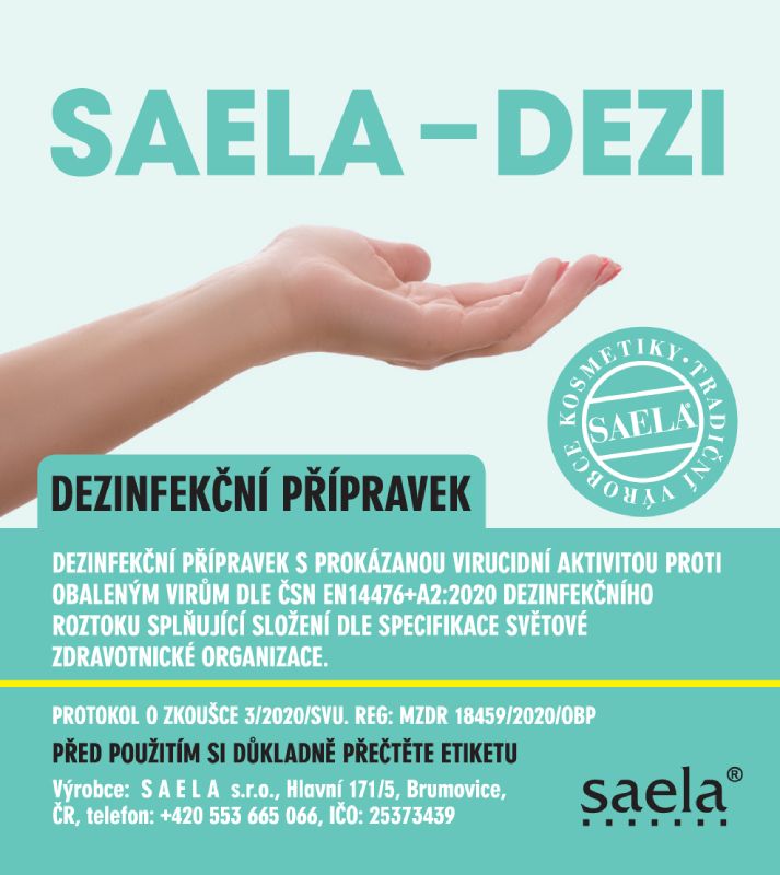 SAELA – DEZI – Dezinfekce na ruce 750 ml s rozprašovačem – etiketa