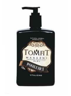 TOMFIT přírodní masážní olej – Posilující 500 ml – směs mandlového a makadamiového oleje s levandulí, rozmarýnem a mátou pro regeneraci a osvěžení.