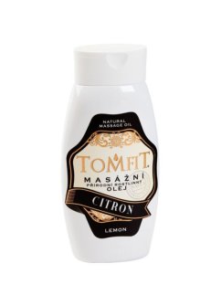 TOMFIT přírodní masážní olej – Citron 250 ml – osvěžení, stimulace a péče o pokožku s citronovou vůní