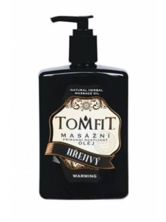 TOMFIT přírodní masážní olej – Hřejivý 500 ml – směs mandlového a makadamiového oleje s hřejivými silicemi pro uvolnění svalů a regeneraci