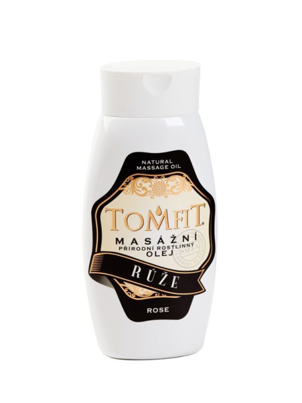 TOMFIT přírodní masážní olej – Růže 250 ml – luxusní relaxace a harmonizace s jemnou vůní růží pro jemnou a hydratovanou pokožku