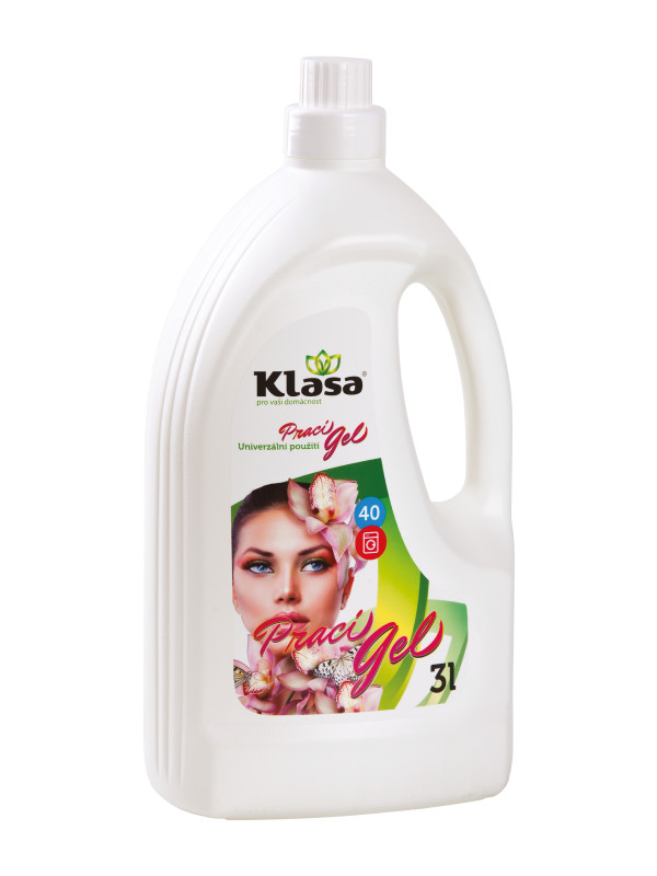 KLASA – Univerzální prací gel 3 l – účinně čistí bílé i barevné prádlo, chrání vlákna, neobsahuje fosfáty, účinný i při nižších teplotách.