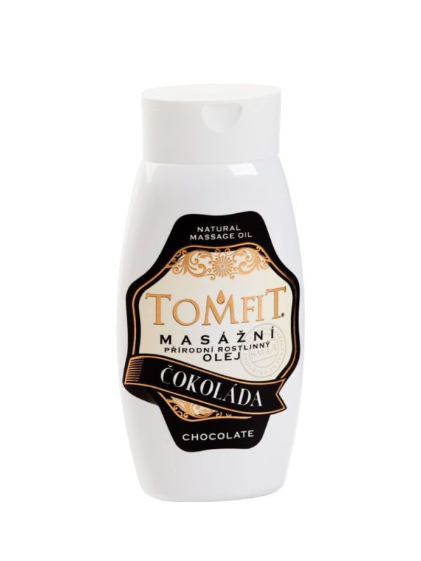 TOMFIT přírodní masážní olej – Čokoláda 250 ml – regenerace, výživa a relaxace s vůní čokolády