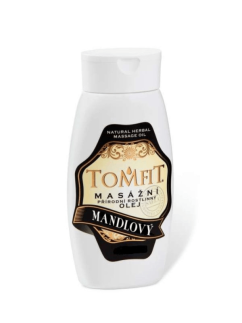 TOMFIT přírodní masážní olej – Mandlový 250 ml – pro hydrataci, regeneraci a péči o pokožku a vlasy