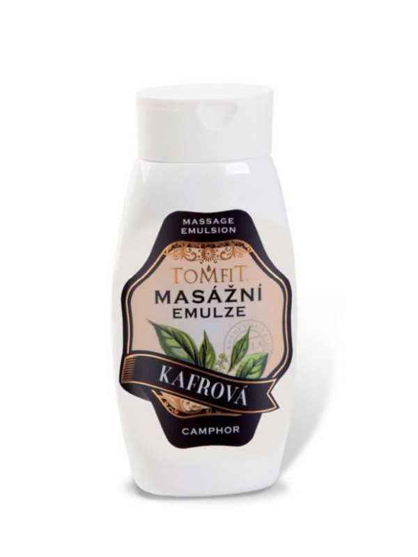 TOMFIT masážní emulze – Kafrová 250 ml – osvěžující emulze pro úlevu od únavy a regeneraci svalů po sportovní zátěži