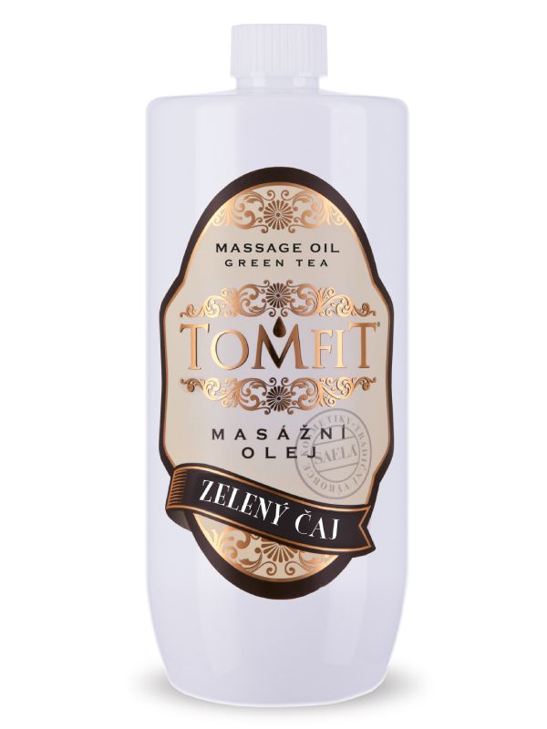 TOMFIT minerální masážní olej – Zelený čaj 1 l – regenerace, ochrana a zpevnění pokožky s antioxidanty