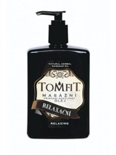 TOMFIT přírodní masážní olej – Relaxační 500 ml – směs mandlového a makadamiového oleje s levandulí, šalvějí a santalovým dřevem pro uvolnění, relaxaci a regeneraci pokožky.