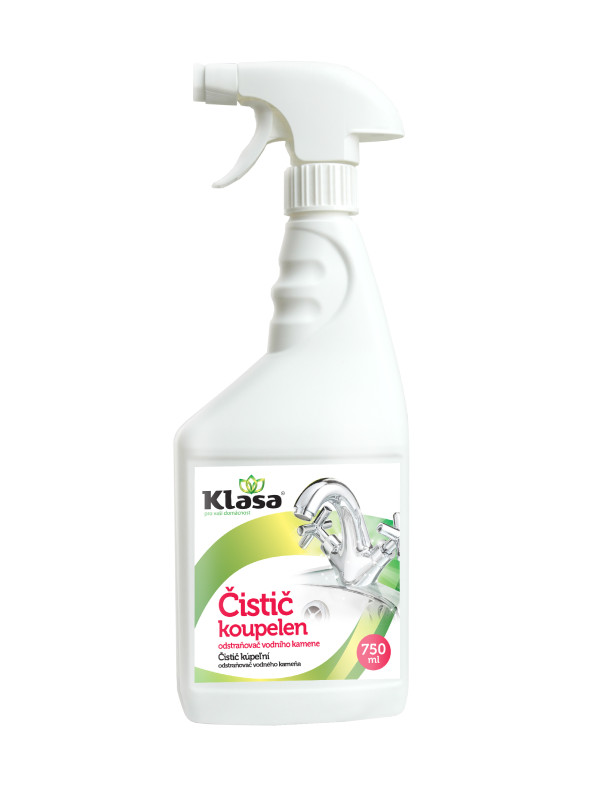 KLASA – Čistič koupelen 750 ml – účinně odstraňuje vodní kámen a nečistoty, zabraňuje jejich usazování a zanechává svěží vůni.