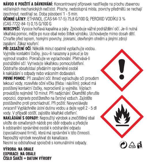 SAELA – DEZI PLUS – Dezinfekce na povrchy 750 ml s rozprašovačem – zadní etiketa