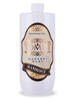 TOMFIT přírodní masážní olej – Mandlový 1 l – čistý mandlový olej pro šetrnou péči o pokožku, vlasy i relaxační masáže.