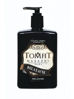 TOMFIT přírodní masážní olej – Relaxační 500 ml – směs mandlového a makadamiového oleje s levandulí, šalvějí a santalovým dřevem pro uvolnění, relaxaci a regeneraci pokožky.