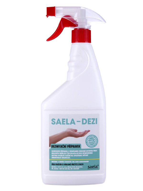 SAELA – DEZI – Dezinfekce na ruce 750 ml s rozprašovačem – vysoká účinnost proti virům a bakteriím s 75,8 % ethanolu