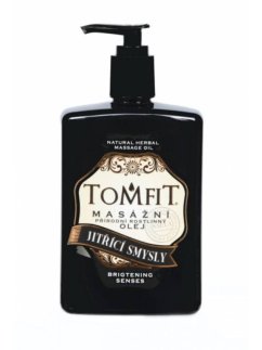 TOMFIT přírodní masážní olej – Jitřící smysly 500 ml – směs mandlového a makadamiového oleje se santalovým dřevem a pačuli pro relaxaci a podporu koncentrace