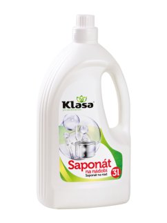 KLASA – Saponát na nádobí 3 l – silný proti mastnotě, šetrný k rukám, snadno se oplachuje a má svěží vůni, výhodné balení.