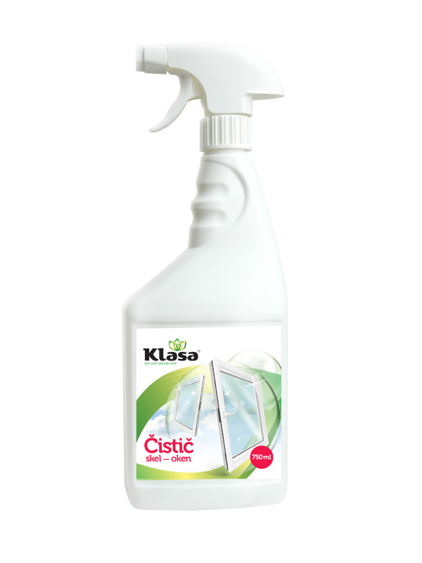 KLASA – Čistič skel a oken 750 ml – rychle odstraňuje nečistoty a mastnotu, schne beze šmouh a zanechává svěží vůni.